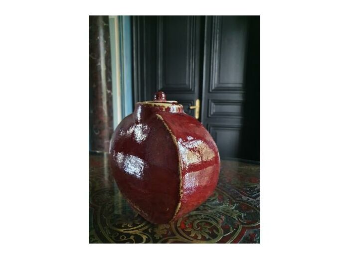 Potiche  ronde en faïence émaillée rouge chinois - Le Grand Duc