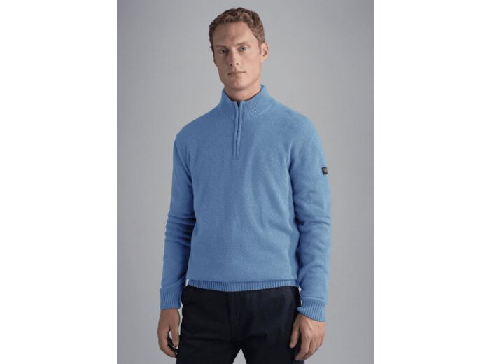 Pull demi zip Paul & Shark bleu clair en laine