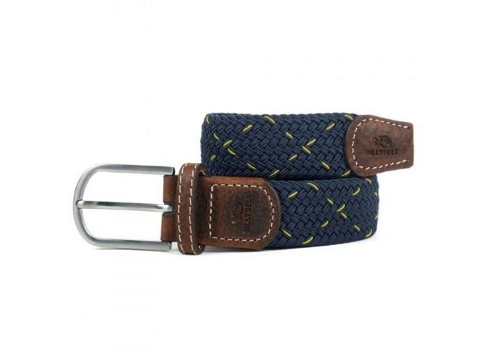 Ceinture tressée bicolore Billybelt bleue et jaune en cuir