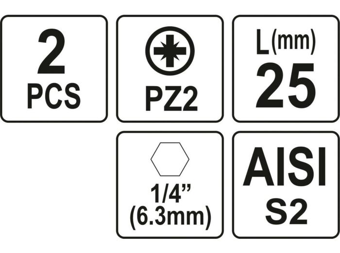 2 embouts 1/4" 25mm PZ2 - YT-77881