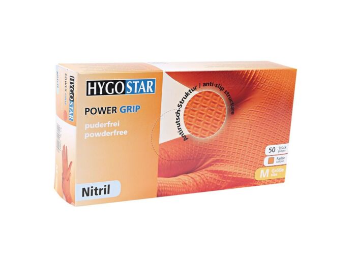 Gants Nitrile Orange Non Poudrés HYGOSTAR Power Grip