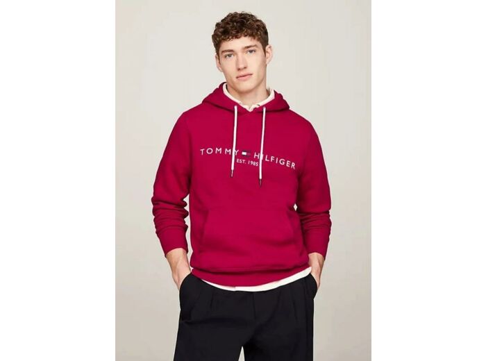 Sweat à capuche Tommy Hilfiger bordeaux en coton bio