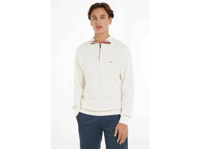 Pull demi-zip Tommy Hilfiger blanc