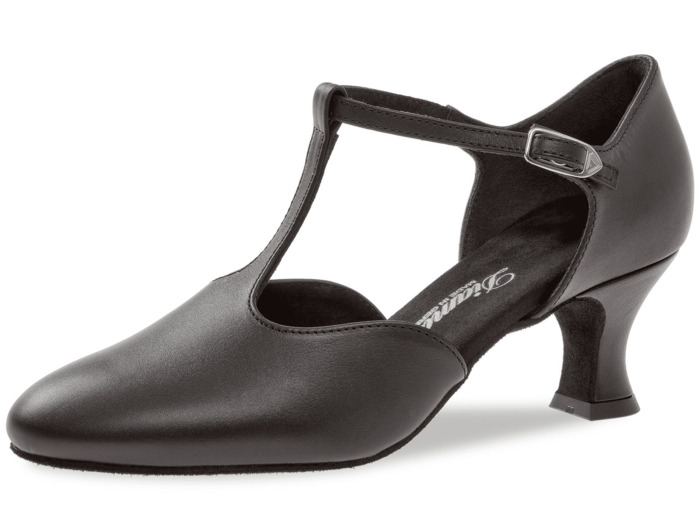 053-006-034 - Chaussures de danse en cuir noir, talon bobine 5,5cm - Diamant