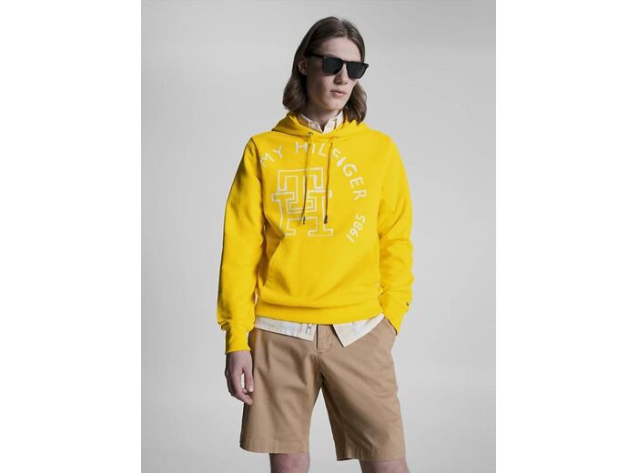 Sweat à capuche monogramme Tommy Hilfiger jaune en coton bio