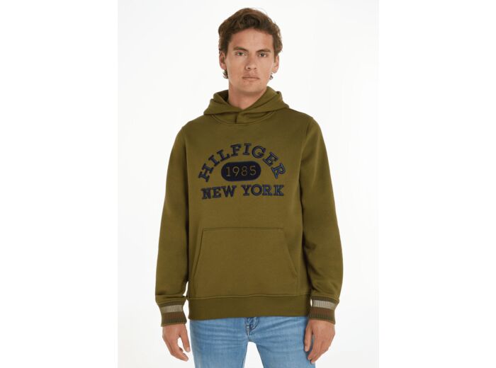 Sweat à capuche logo Tommy Hilfiger vert en coton bio