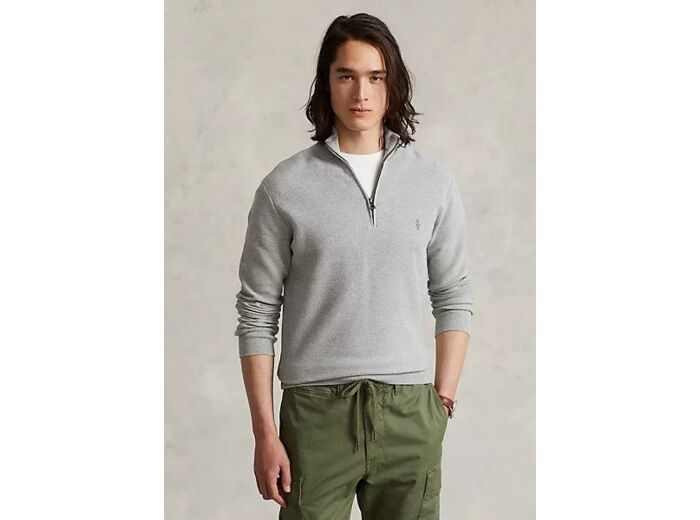 Pull demi zip Ralph Lauren gris en coton