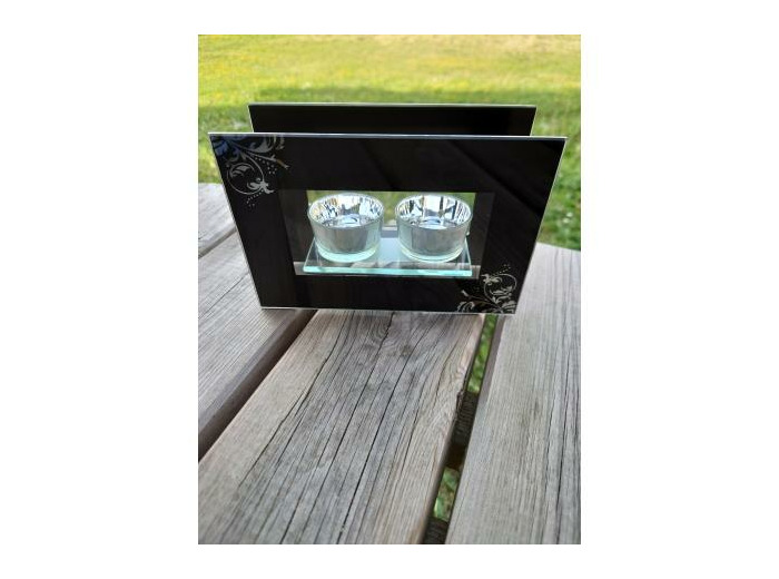 Bougeoir verre deux bougies contour noir - Zen Deco