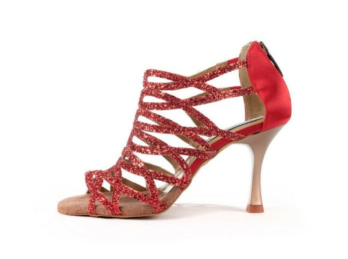 PD803 - Chaussures rouges pour femme avec multiples lanières brillantes - Portdance