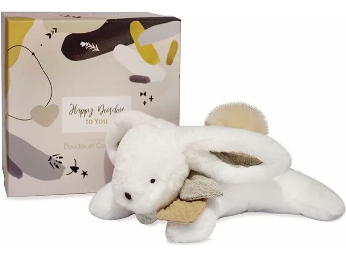 Doudou et Compagnie Happy Wild-Pantin Pompon Naturel, DC3738, Blanc 25 cm Pantin Beige