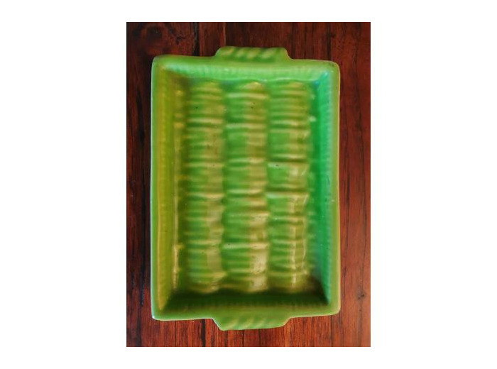 Beurrier vintage 50's en faïence émaillée vert - Le Grand Duc