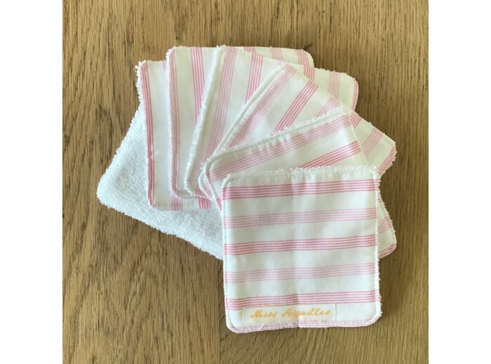 Lot de 7 lingettes lavables en éponge de bambou, coloris blanc, rose.