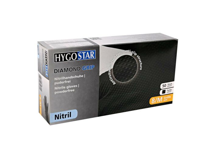 Gants Nitrile Noir Non Poudrés HYGOSTAR Diamond Grip