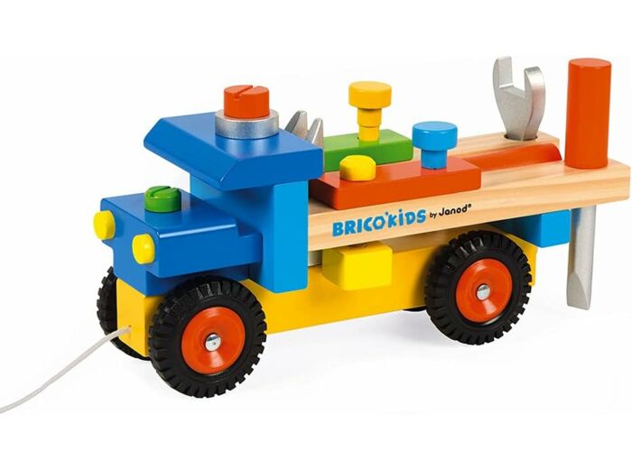 Janod - Camion de Bricolage Brico'Kids - Jouet d'Eveil à Promener 2 en 1 - 3 outils inclus - Apprentissage Motricité - Dès 2 Ans, Maman et bébé