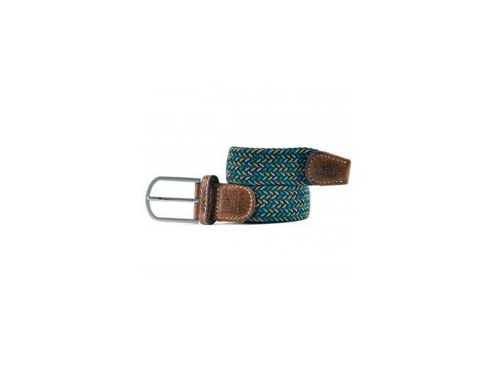 Ceinture tressée Billybelt bleu turquoise et jaune en cuir