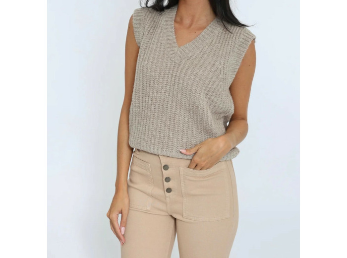 PULL COL V LANA BEIGE CHINE-KOOKAI