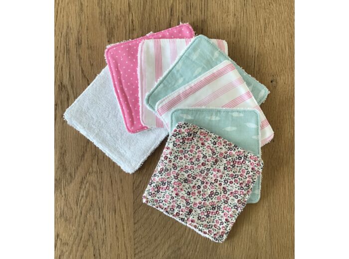 Lot de 7 lingettes lavables, en éponge de bambou, coloris vert, rose, blanc