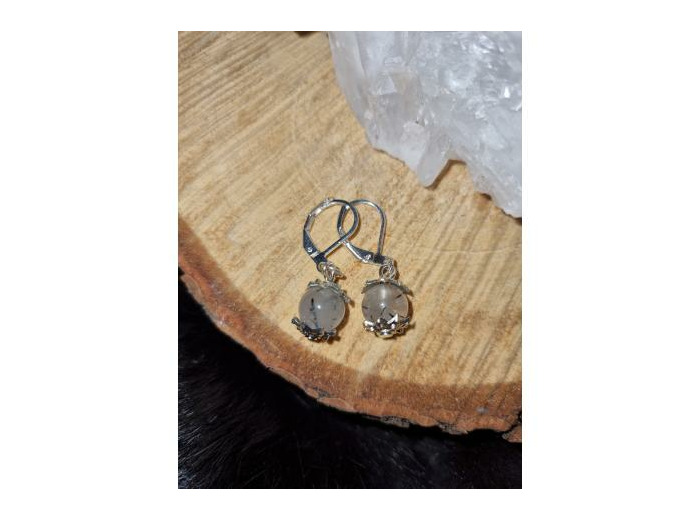Boucles d'oreilles dormeuses quartz tourmaliné, fait main
