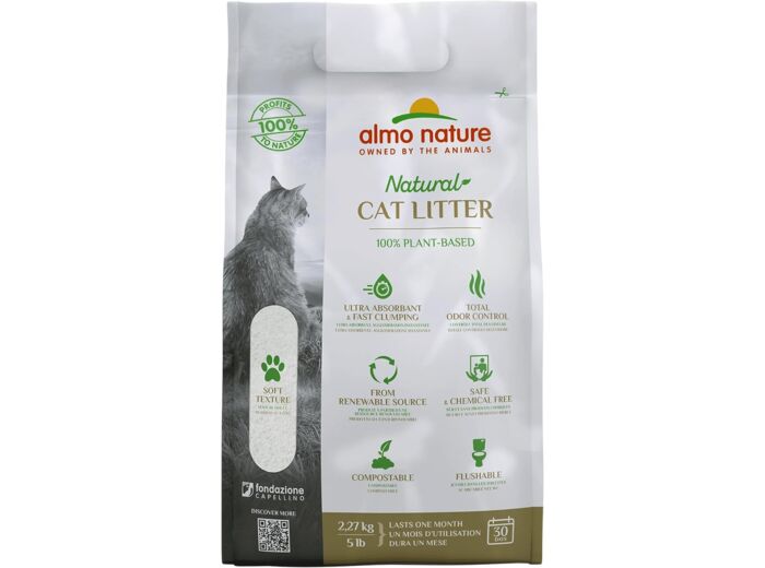 Almo Nature Cat Litter végétale agglomérante 100% biodégradables et compostables - 1 Sac de 2,27Kg White 2.27 kg