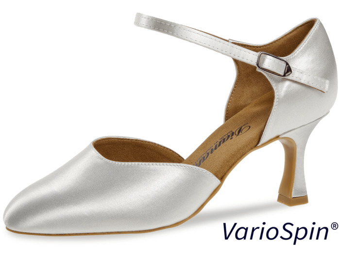 051-085-092-Y - Chaussures de danse en satin blanc pour mariage, talon évasé 6,5cm, VEGAN, semelle Variospin - Diamant