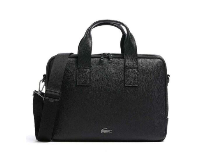 Sacoche d'ordinateur Lacoste noire en cuir