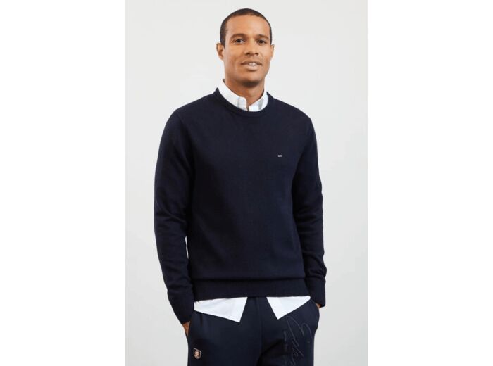 Pull col rond Eden Park marine en laine