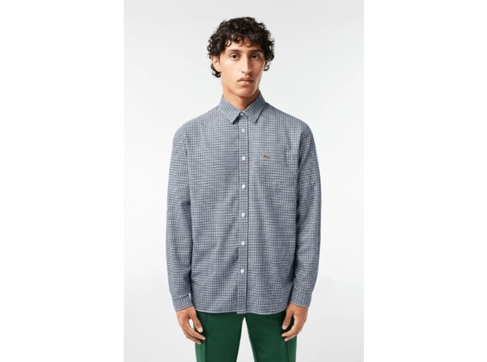 Chemise à carreaux Lacoste droite marine en coton bio