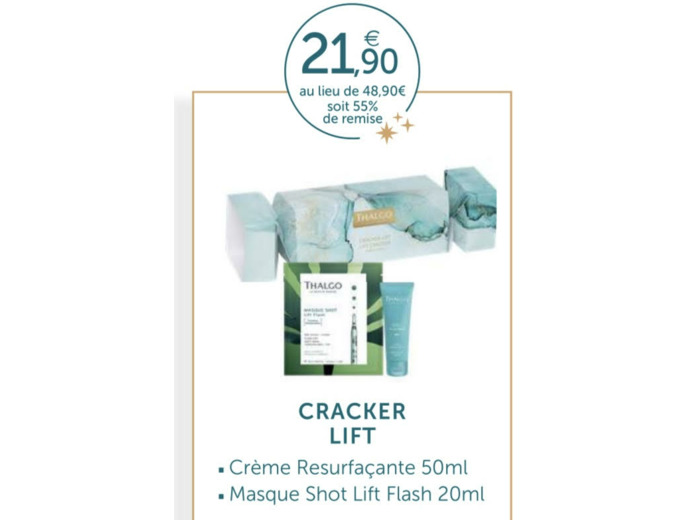 Cracker lift gommage crème ressurfaçante+ masque shot lift Thalgo-Algue Marine.