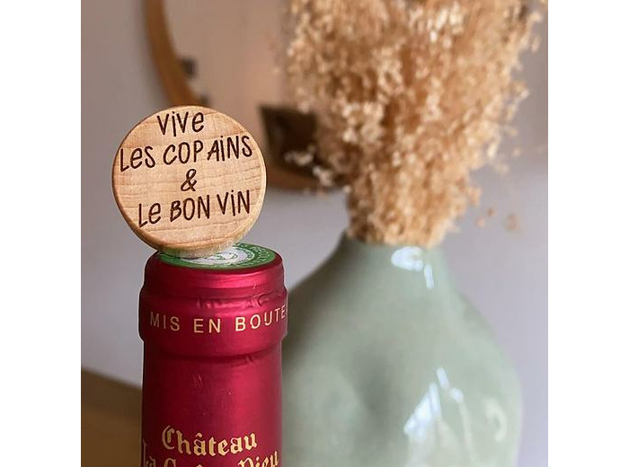 Bouchon de liège personnalisé - "Vive les copains & le bon vin"