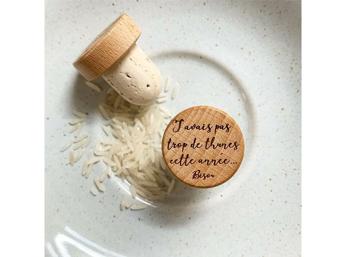 Bouchon de liège personnalisé - "J'avais pas trop de thunes cette année... bisou"