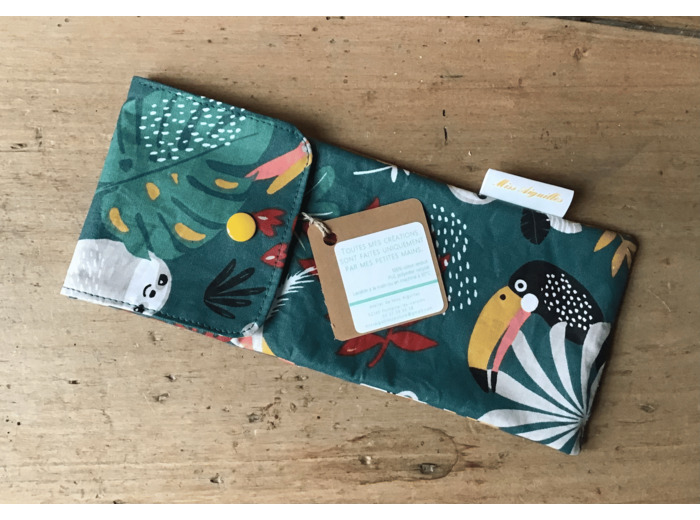 Pochette plate, tissu savane animaux, enduit