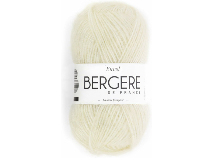 Bergère de France - ENVOL - Pelote de laine à tricoter et cochet (45g) 23% laine - 4,5 mm - Fil fantaisie rond et brillant - Ecru (ECRU)