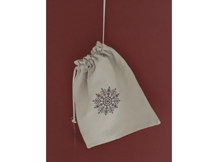 Sac brodé, deux cordons, broderie flocon de neige