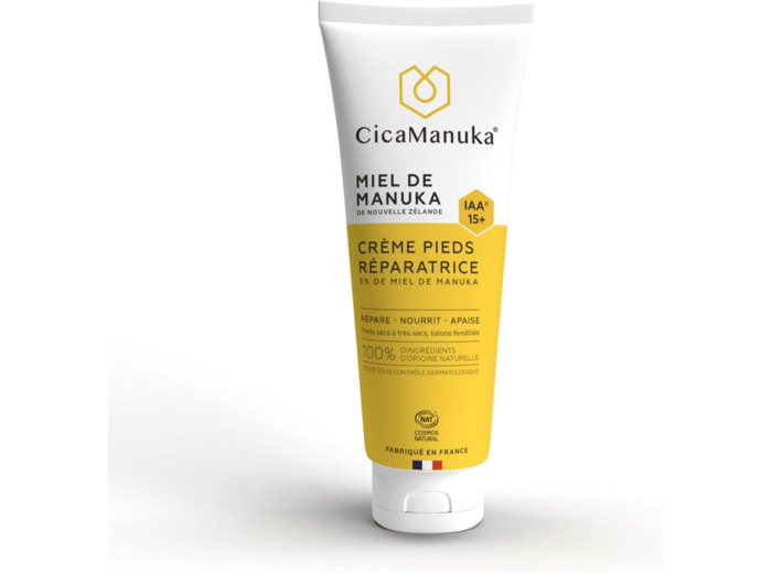 CicaManuka - Crème pieds réparatrice au miel de Manuka IAA15+ Répare les talons abîmés secs Certifié Cosmos Natural 75ml Unique