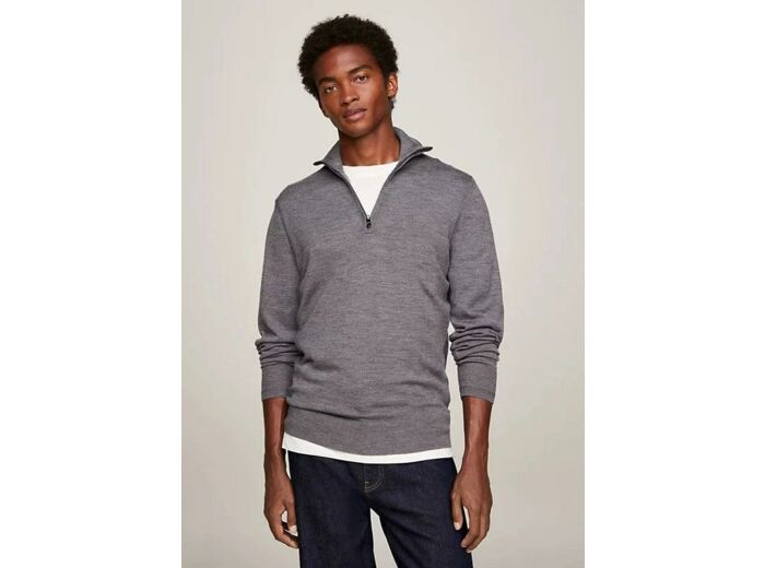 Pull demi zip Tommy Hilfiger gris en laine