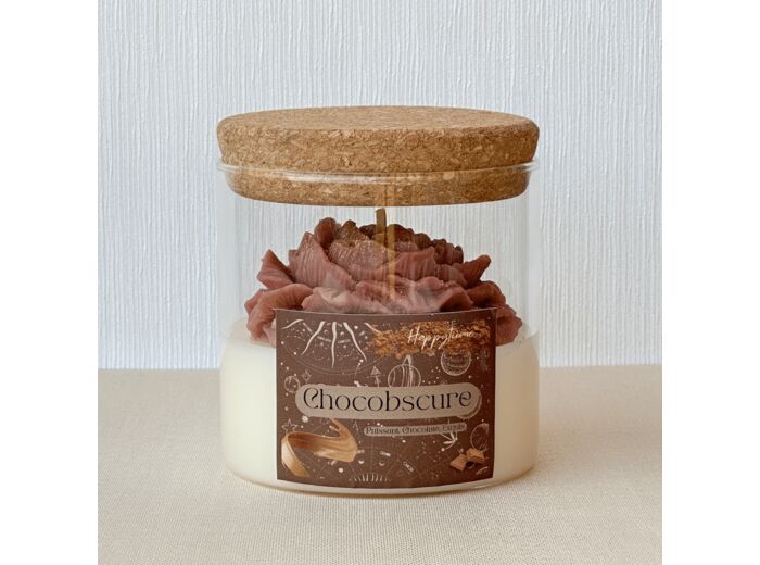 Bougie Artisanale au Chocolat Praliné - Cire de Soja avec Fleur de Pivoine, Parfum de Grasse, 50h de Diffusion