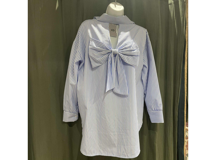 Haut rayé bleu & blanc – Nœud oversize au dos – Taille unique