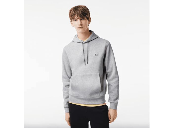 Sweat à capuche Lacoste gris en coton bio