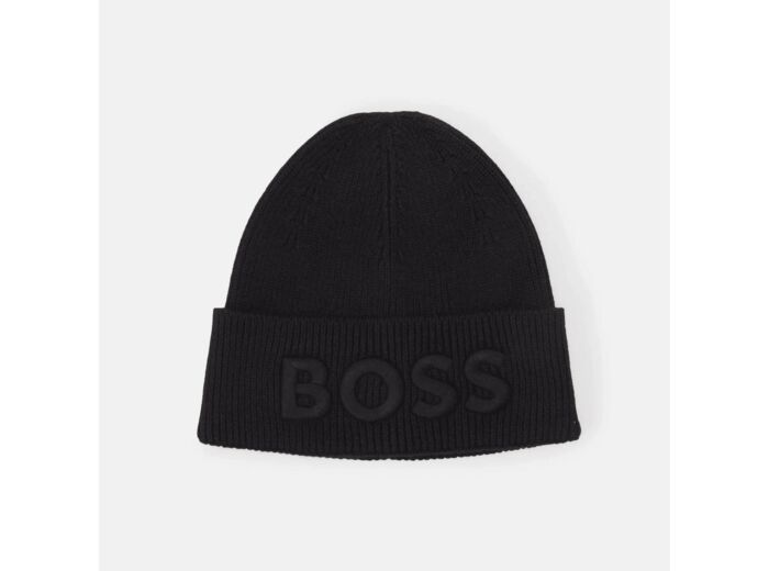 Bonnet à revers BOSS noir en laine