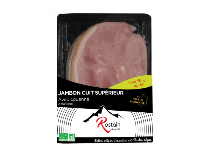 Jambon cuit supérieur avec couenne 2 tranches - Abc Bio