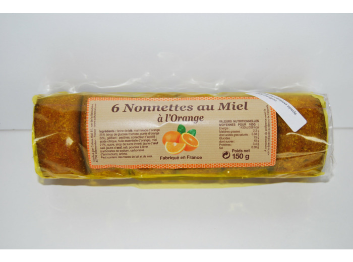 Nonnettes au miel 21%, fourrées à la confiture d'orange, le rouleau de 6 nonnettes