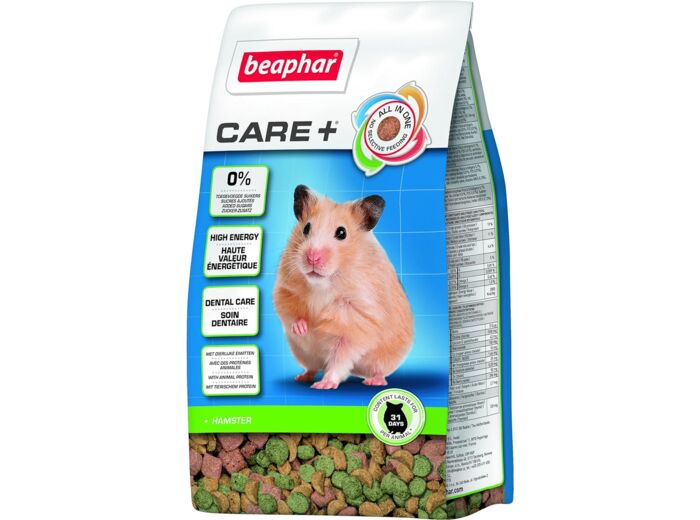 BEAPHAR – CARE+ – Alimentation Super Premium extrudée pour hamster – Avec des protéines animales – Haute digestibilité & valeur énergétique – Usure naturelle des dents – Sans sucres ajoutés – 250g