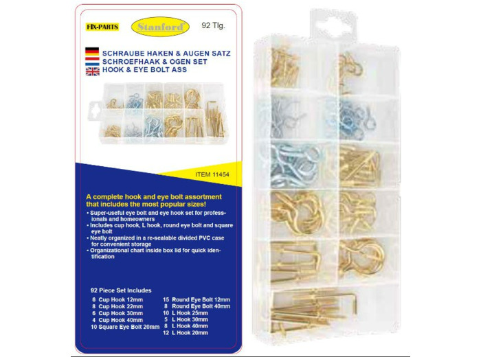 Boîte assortiment de crochet oeil 92 pièces