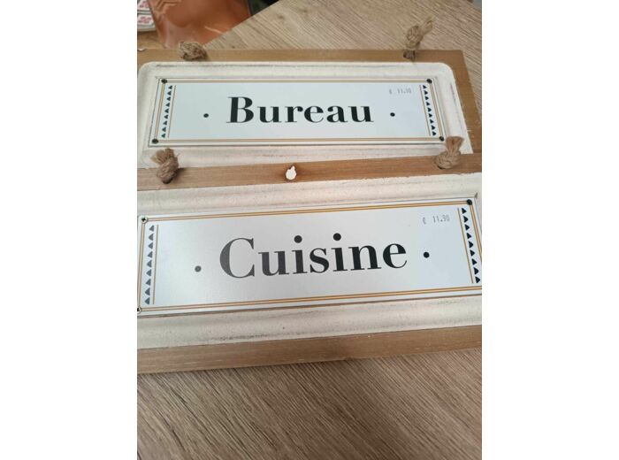 Plaque de porte bois métal 30x13,5cm - Cuisine ou Bureayu