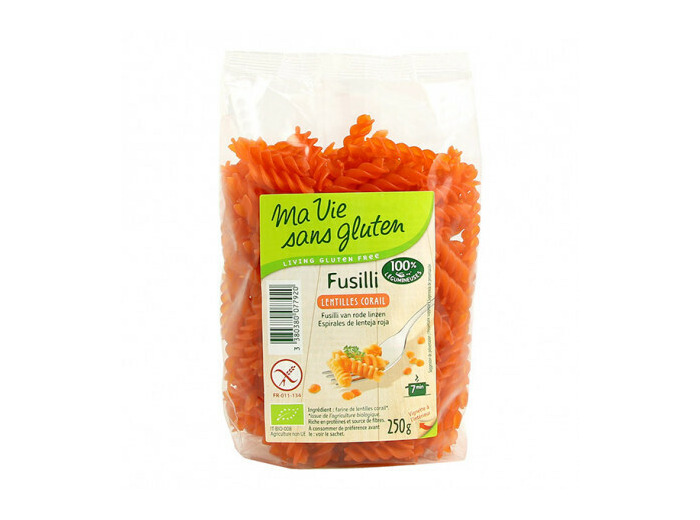 Pâtes fusilli lentilles corail Sans gluten Bio ma vie sans gluten - Abc Bio