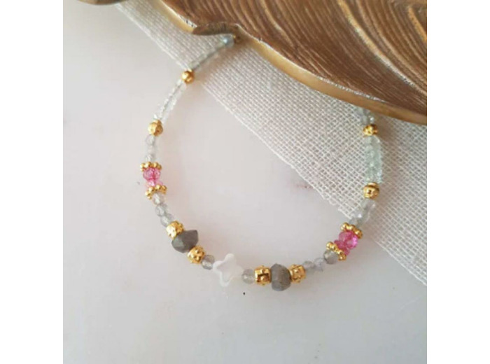 BRACELET LIVIA LABRADORITE, NACRE, TOPAZE ROSE - GINANDGER