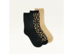 PACK DE 3 CHAUSSETTES FANTAISIE PAILLETTES ET LEOPARD NOIR DORE - ODAJE