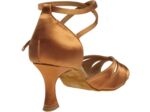 141-087-379 - Chaussures de danses latines en satin tan, talons flare 6,5cm - Diamant