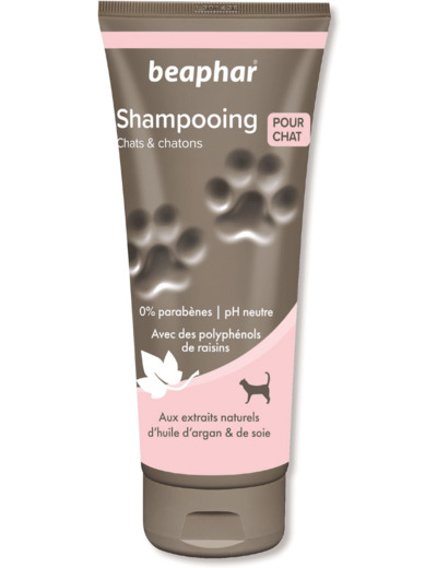 BEAPHAR – Shampoing premium pour chat & chaton – Aux extraits naturels d'Huile d'Argan & de Soie – Nettoie en douceur – Facilite le démêlage, pelage doux et souple – pH neutre & sans parben – 200ml