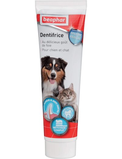 BEAPHAR – Dentifrice haleine fraîche pour chien et chat – Très appétant – Sans rinçage – Élimine la plaque dentaire – Empêche la formation de tartre – Combat la mauvaise – Tube de 100 g